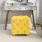 Pouf moderno a cubo da 45 cm con rivestimento in velluto, piccolo sgabello da trucco con struttura in legno, pouf per soggiorno, camera da letto, ingresso
