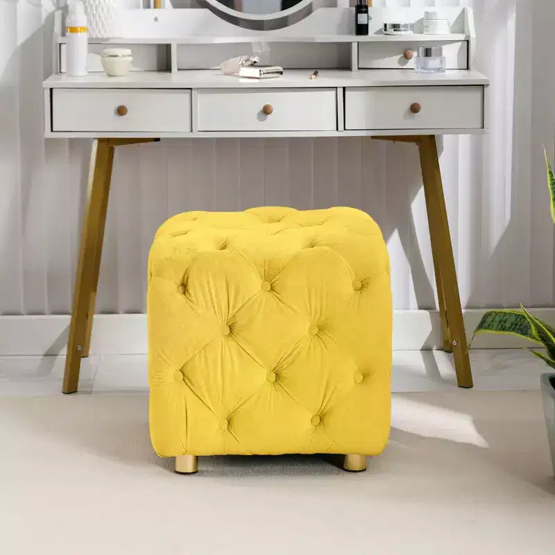 Pouf moderno a cubo da 45 cm con rivestimento in velluto, piccolo sgabello da trucco con struttura in legno, pouf per soggiorno, camera da letto, ingresso