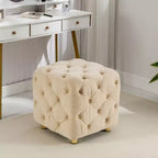 Pouf moderno a cubo da 45 cm con rivestimento in velluto, piccolo sgabello da trucco con struttura in legno, pouf per soggiorno, camera da letto, ingresso