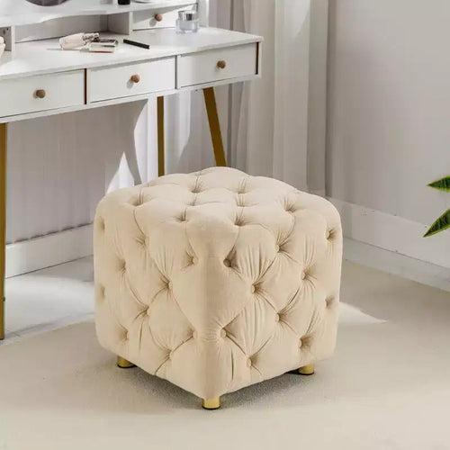 Pouf moderno a cubo da 45 cm con rivestimento in velluto, piccolo sgabello da trucco con struttura in legno, pouf per soggiorno, camera da letto, ingresso