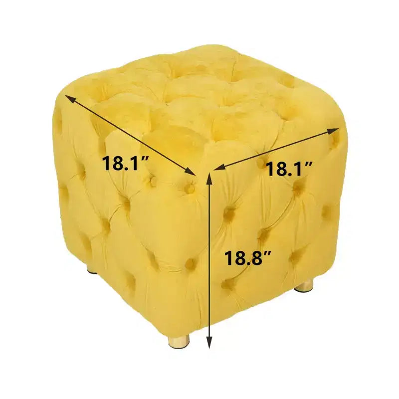 Pouf moderno a cubo da 45 cm con rivestimento in velluto, piccolo sgabello da trucco con struttura in legno, pouf per soggiorno, camera da letto, ingresso