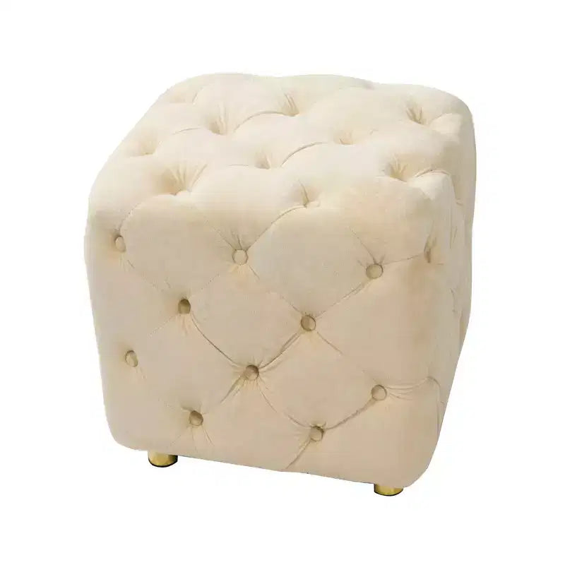 Pouf moderno a cubo da 45 cm con rivestimento in velluto, piccolo sgabello da trucco con struttura in legno, pouf per soggiorno, camera da letto, ingresso