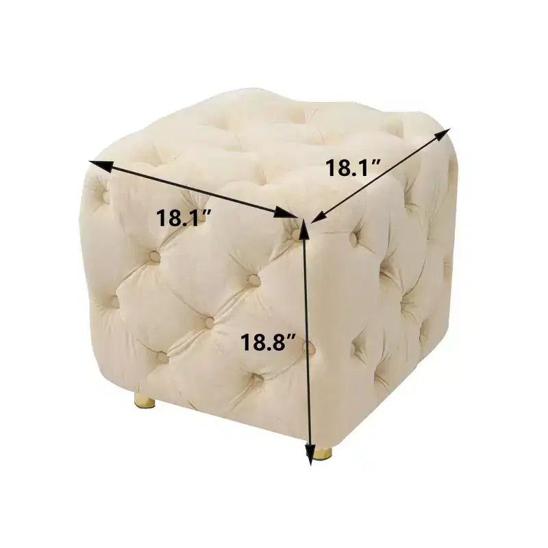 Pouf moderno a cubo da 45 cm con rivestimento in velluto, piccolo sgabello da trucco con struttura in legno, pouf per soggiorno, camera da letto, ingresso