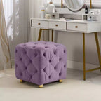 Pouf moderno a cubo da 45 cm con rivestimento in velluto, piccolo sgabello da trucco con struttura in legno, pouf per soggiorno, camera da letto, ingresso