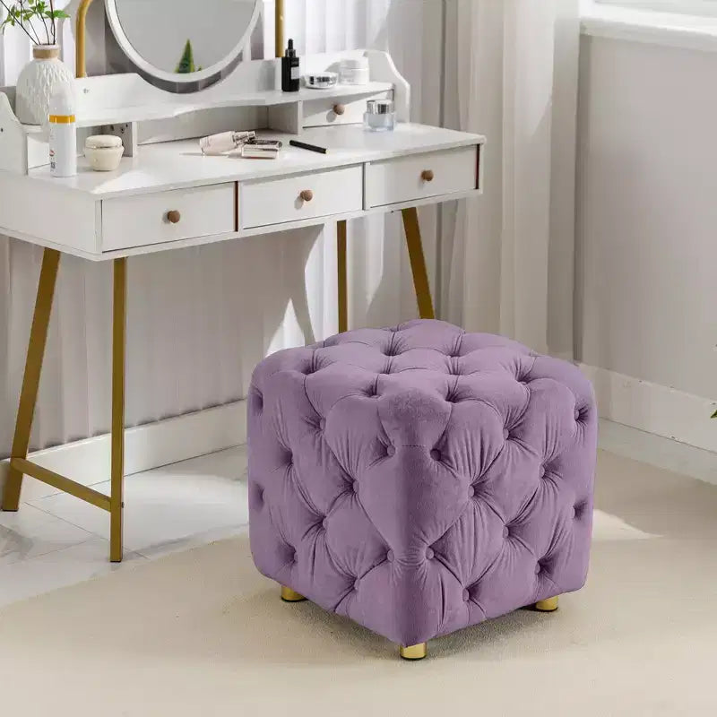Pouf moderno a cubo da 45 cm con rivestimento in velluto, piccolo sgabello da trucco con struttura in legno, pouf per soggiorno, camera da letto, ingresso