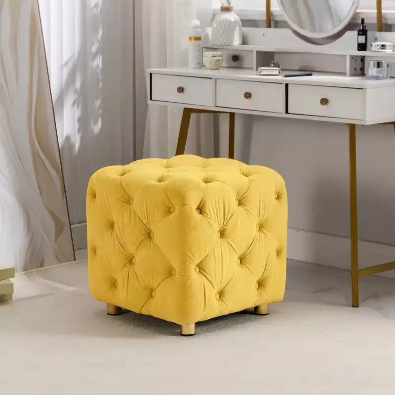 Pouf moderno a cubo da 45 cm con rivestimento in velluto, piccolo sgabello da trucco con struttura in legno, pouf per soggiorno, camera da letto, ingresso
