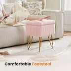 Moderno Pouf Contenitore in Finta Pelliccia, Poggiapiedi con Gambe in Metallo Antiscivolo, Panca Contenitore Rettangolare per Soggiorno, Ingresso