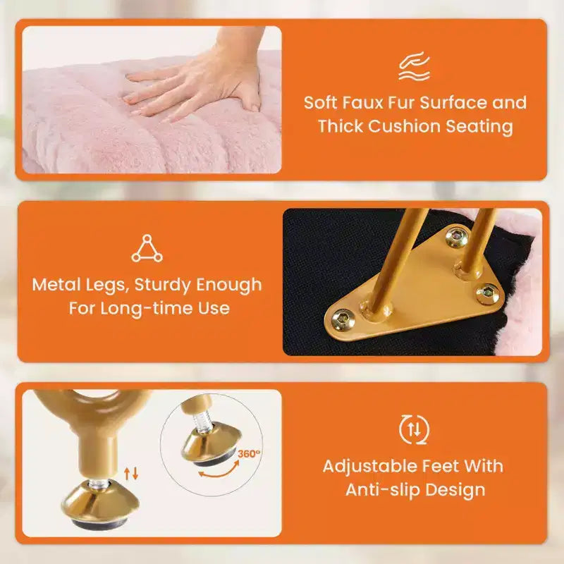 Moderno Pouf Contenitore in Finta Pelliccia, Poggiapiedi con Gambe in Metallo Antiscivolo, Panca Contenitore Rettangolare per Soggiorno, Ingresso