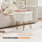 Moderno Pouf Contenitore in Finta Pelliccia, Poggiapiedi con Gambe in Metallo Antiscivolo, Panca Contenitore Rettangolare per Soggiorno, Ingresso