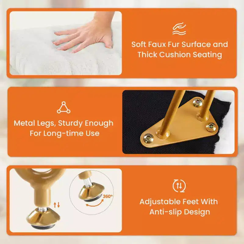 Moderno Pouf Contenitore in Finta Pelliccia, Poggiapiedi con Gambe in Metallo Antiscivolo, Panca Contenitore Rettangolare per Soggiorno, Ingresso