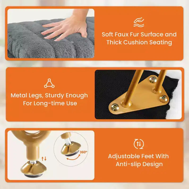 Moderno Pouf Contenitore in Finta Pelliccia, Poggiapiedi con Gambe in Metallo Antiscivolo, Panca Contenitore Rettangolare per Soggiorno, Ingresso