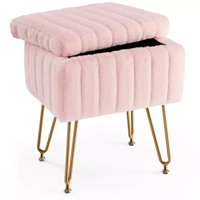 Moderno Pouf Contenitore in Finta Pelliccia, Poggiapiedi con Gambe in Metallo Antiscivolo, Panca Contenitore Rettangolare per Soggiorno, Ingresso