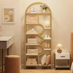 Libreria alta moderna a 6 ripiani con design geometrico ad arco - Scaffale espositivo aperto da 82" per ufficio domestico e organizzazione del soggiorno