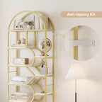 Libreria alta moderna a 6 ripiani con design geometrico ad arco - Scaffale espositivo aperto da 82" per ufficio domestico e organizzazione del soggiorno