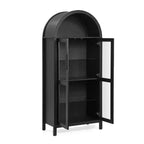 Mobile Contenitore ad Arco Alto con Lampada, Mobile Contenitore Moderno in Legno Stile Retrò con Divisori in Vetro Regolabili Nero