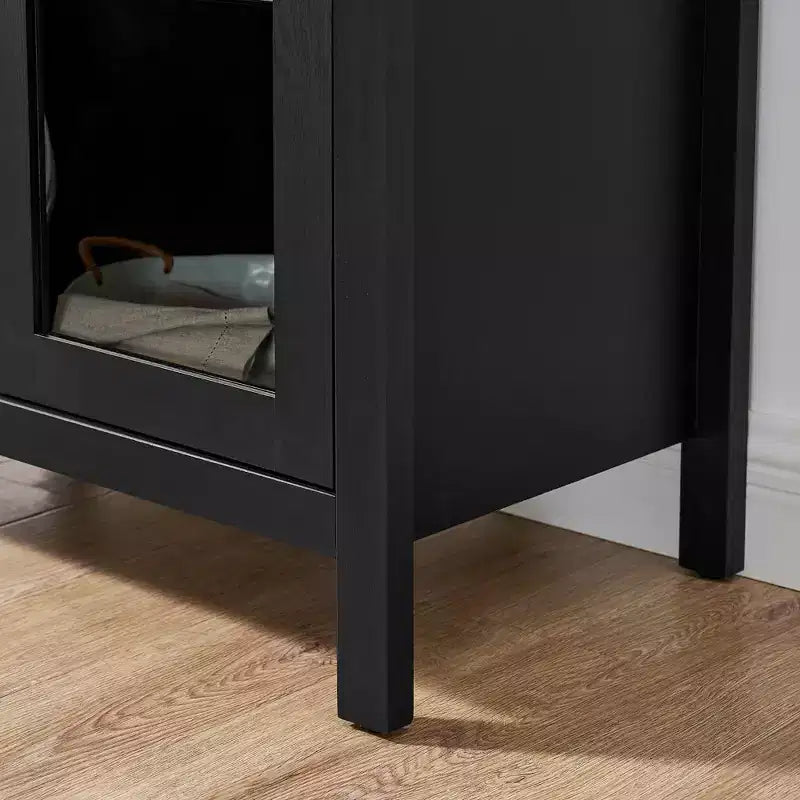 Mobile Contenitore ad Arco Alto con Lampada, Mobile Contenitore Moderno in Legno Stile Retrò con Divisori in Vetro Regolabili Nero