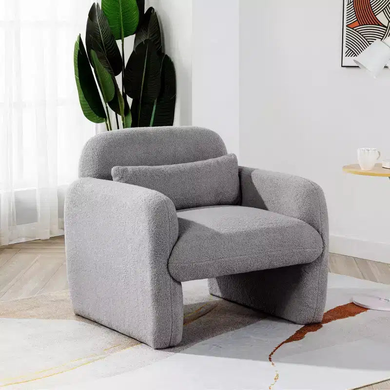 TUYOHW Teddy Fleece Single Sofa Chair,Lounge Chair with Armrest,Pillow,350 lbs Capacity,Accent Armchair for Living Room,Bedroom,Study