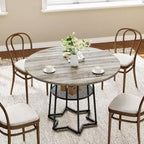 Tavolo da Cucina 38Farmhouse con Base Esagonale in Metallo e Ripiano, Tavolo da Pranzo Rotondo Moderno per 4, Tavolo in Legno per Piccoli Spazi per Cucina, Salotto