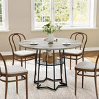 Tavolo da Cucina 38Farmhouse con Base Esagonale in Metallo e Ripiano, Tavolo da Pranzo Rotondo Moderno per 4, Tavolo in Legno per Piccoli Spazi per Cucina, Salotto