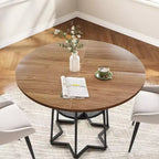 Tavolo da Cucina 38Farmhouse con Base Esagonale in Metallo e Ripiano, Tavolo da Pranzo Rotondo Moderno per 4, Tavolo in Legno per Piccoli Spazi per Cucina, Salotto