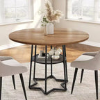 Tavolo da Cucina 38Farmhouse con Base Esagonale in Metallo e Ripiano, Tavolo da Pranzo Rotondo Moderno per 4, Tavolo in Legno per Piccoli Spazi per Cucina, Salotto