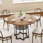 Tavolo da Cucina 38Farmhouse con Base Esagonale in Metallo e Ripiano, Tavolo da Pranzo Rotondo Moderno per 4, Tavolo in Legno per Piccoli Spazi per Cucina, Salotto