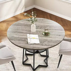 Tavolo da Cucina 38Farmhouse con Base Esagonale in Metallo e Ripiano, Tavolo da Pranzo Rotondo Moderno per 4, Tavolo in Legno per Piccoli Spazi per Cucina, Salotto
