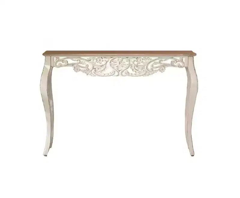 Console da Tavolo Antica Bianca Effetto Invecchiato, Tavolo da Ingresso Vintage, Tavolino da Divano, Tavolo d'Accento Stile Provenzale con Gambe Curve