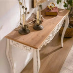 Console da Tavolo Antica Bianca Effetto Invecchiato, Tavolo da Ingresso Vintage, Tavolino da Divano, Tavolo d'Accento Stile Provenzale con Gambe Curve