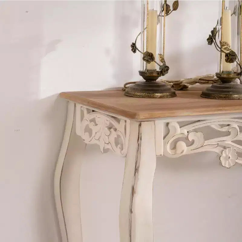 Console da Tavolo Antica Bianca Effetto Invecchiato, Tavolo da Ingresso Vintage, Tavolino da Divano, Tavolo d'Accento Stile Provenzale con Gambe Curve