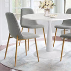 Tavolo da pranzo piccolo per 4 persone, rotondo con 4 sedie imbottite, gambe in rovere per appartamento, arredamento interno