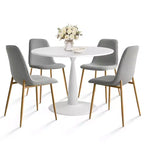 Tavolo da pranzo piccolo per 4 persone, rotondo con 4 sedie imbottite, gambe in rovere per appartamento, arredamento interno