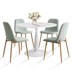 Tavolo da pranzo piccolo per 4 persone, rotondo con 4 sedie imbottite, gambe in rovere per appartamento, arredamento interno