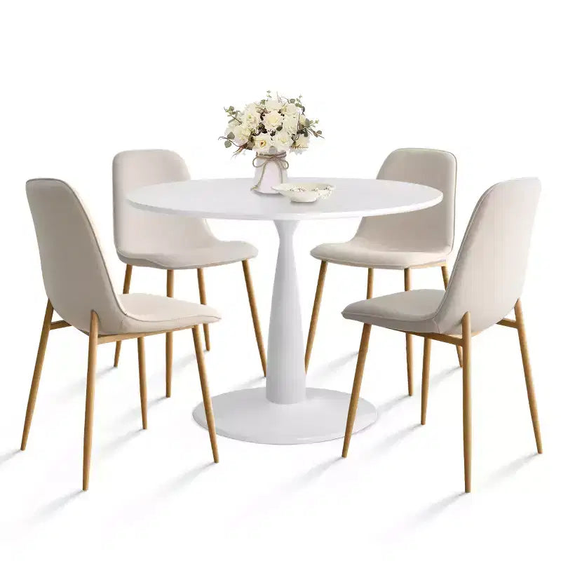 Tavolo da pranzo piccolo per 4 persone, rotondo con 4 sedie imbottite, gambe in rovere per appartamento, arredamento interno