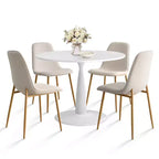 Tavolo da pranzo piccolo per 4 persone, rotondo con 4 sedie imbottite, gambe in rovere per appartamento, arredamento interno