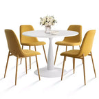 Tavolo da pranzo piccolo per 4 persone, rotondo con 4 sedie imbottite, gambe in rovere per appartamento, arredamento interno