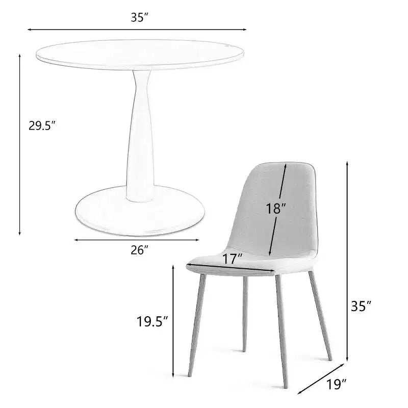 Tavolo da pranzo piccolo per 4 persone, rotondo con 4 sedie imbottite, gambe in rovere per appartamento, arredamento interno
