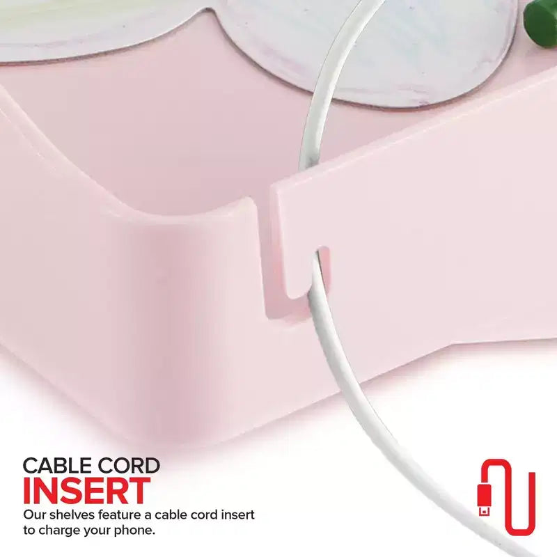 Mensola da Comodino con Cavo e Portabicchieri (Rosa)