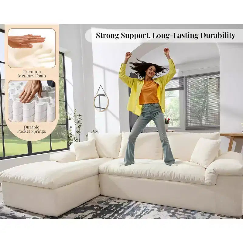 Divano componibile a L senza ossa da 274 cm, divano a nuvola moderno e oversize per soggiorno, nessun montaggio