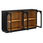 Credenza Madia Moderna con Ante in Vetro ad Arco, Mobile TV con Ripiano Regolabile, Sistema Push-to-Open