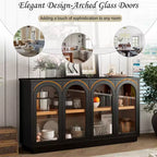 Credenza Madia Moderna con Ante in Vetro ad Arco, Mobile TV con Ripiano Regolabile, Sistema Push-to-Open