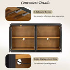 Credenza Madia Moderna con Ante in Vetro ad Arco, Mobile TV con Ripiano Regolabile, Sistema Push-to-Open