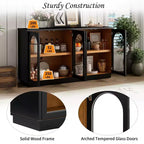 Credenza Madia Moderna con Ante in Vetro ad Arco, Mobile TV con Ripiano Regolabile, Sistema Push-to-Open