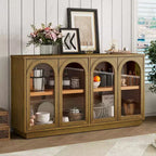 Credenza Madia Moderna con Ante in Vetro ad Arco, Mobile TV con Ripiano Regolabile, Sistema Push-to-Open