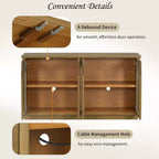 Credenza Madia Moderna con Ante in Vetro ad Arco, Mobile TV con Ripiano Regolabile, Sistema Push-to-Open