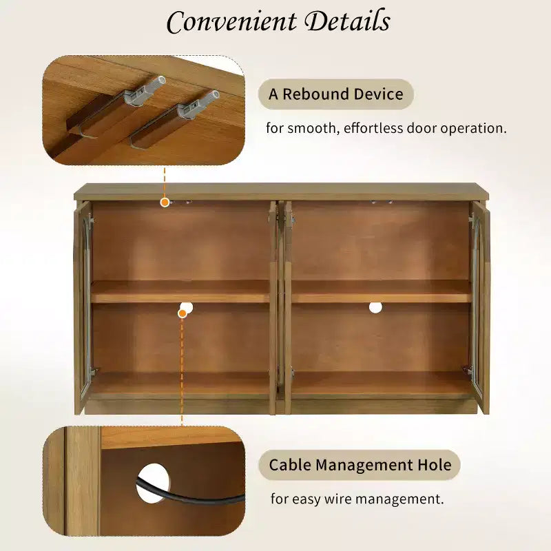 Credenza Madia Moderna con Ante in Vetro ad Arco, Mobile TV con Ripiano Regolabile, Sistema Push-to-Open