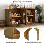 Credenza Madia Moderna con Ante in Vetro ad Arco, Mobile TV con Ripiano Regolabile, Sistema Push-to-Open