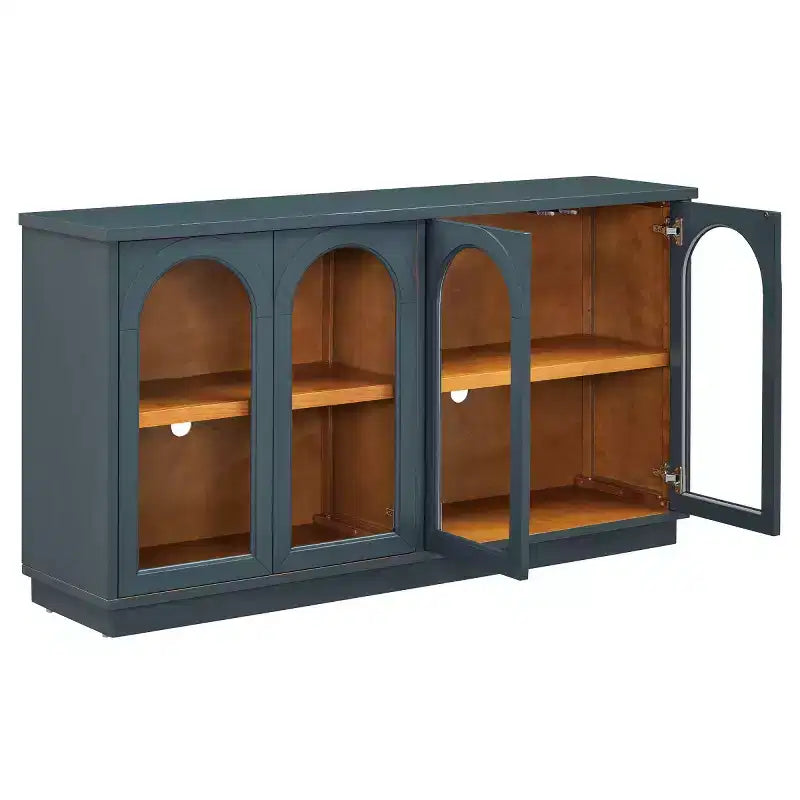 Credenza Madia Moderna con Ante in Vetro ad Arco, Mobile TV con Ripiano Regolabile, Sistema Push-to-Open