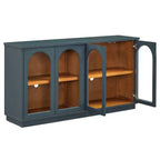Credenza Madia Moderna con Ante in Vetro ad Arco, Mobile TV con Ripiano Regolabile, Sistema Push-to-Open