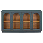 Credenza Madia Moderna con Ante in Vetro ad Arco, Mobile TV con Ripiano Regolabile, Sistema Push-to-Open